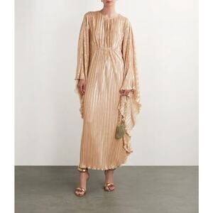 Simkhai Cape Effect Pleated Lamé Kaftan in Rose Gold Size XS